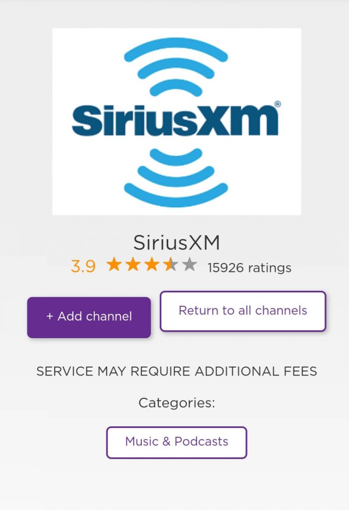 Add Channel SiriusXM