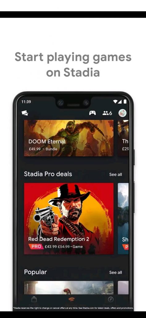 Stadia app on Android