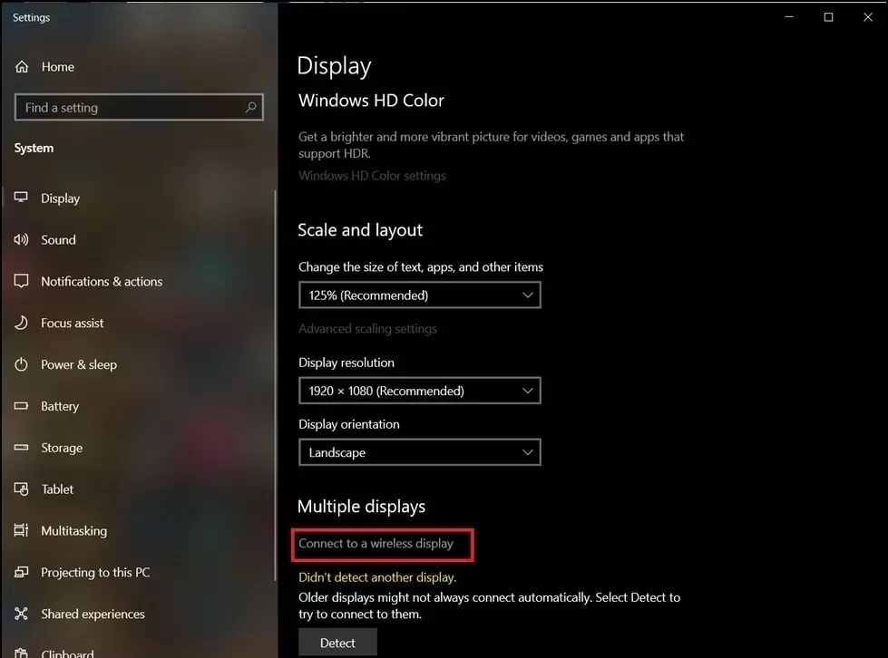 click  Connect to a Wireless Display option
