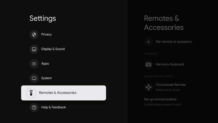 Select  Remotes and Accessories option.