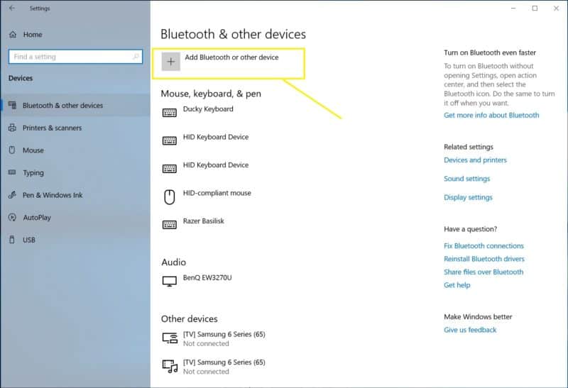 click Add Bluetooth & other devices.