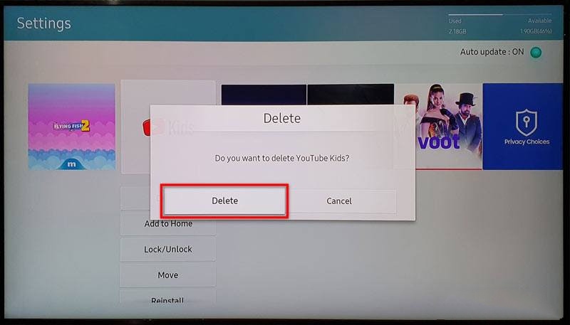 How to Delete Apps on Samsung Smart TV- click Delete option