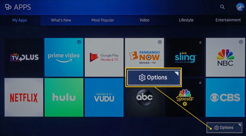 How to Delete Apps on Samsung Smart TV- click options