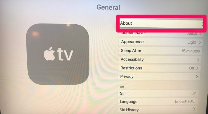 How to Rename Apple TV- Click About