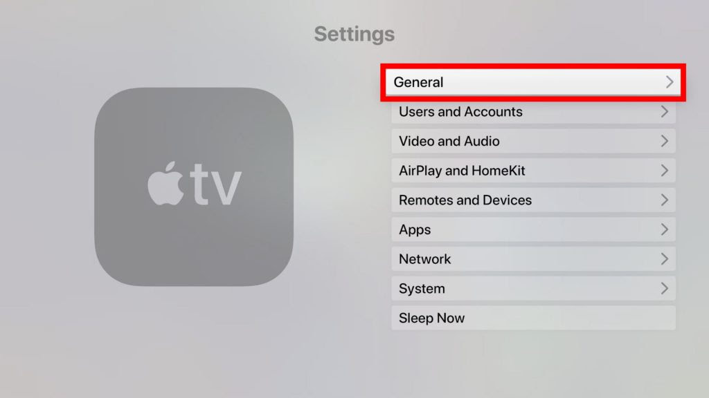 How to Set Sleep Timer on Apple TV- Click General
