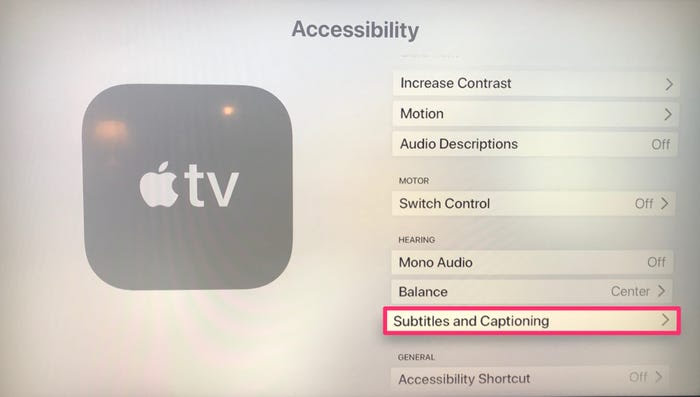How to Turn on Subtitles on Apple TV- Click Subtitles and Captioning