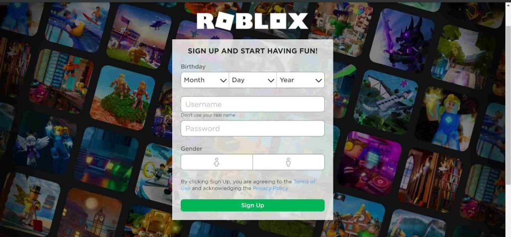 Sign up for a new Roblox account