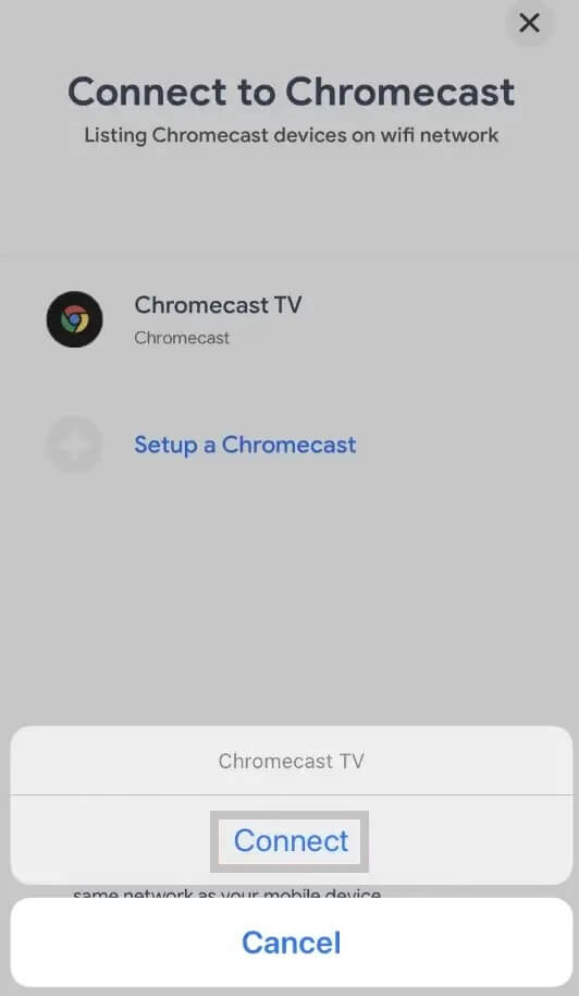 Chromecast Safari Browser - Click Connect