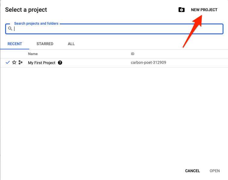 Click New project option