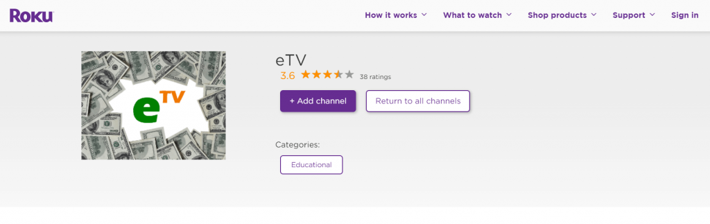 tap add channel to install etv on roku 