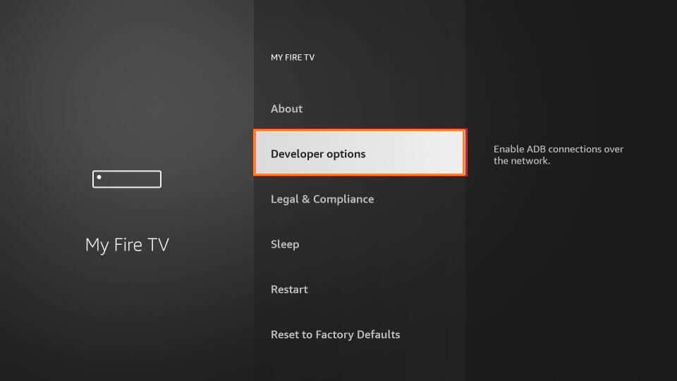 click developer options to install MeTV app on firestick 