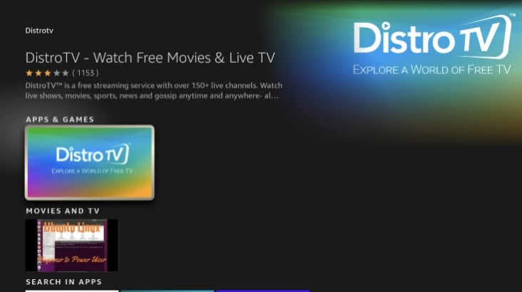 Tap on Distro TV from the list of results displayed under the Apps & Games category.