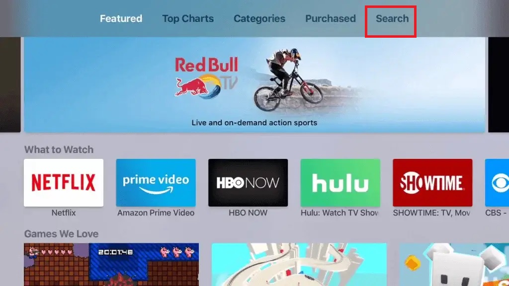 Click on the Search option - DistroTV on Apple TV