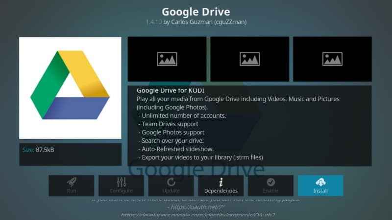 tap install to install Google Drive on Firestick