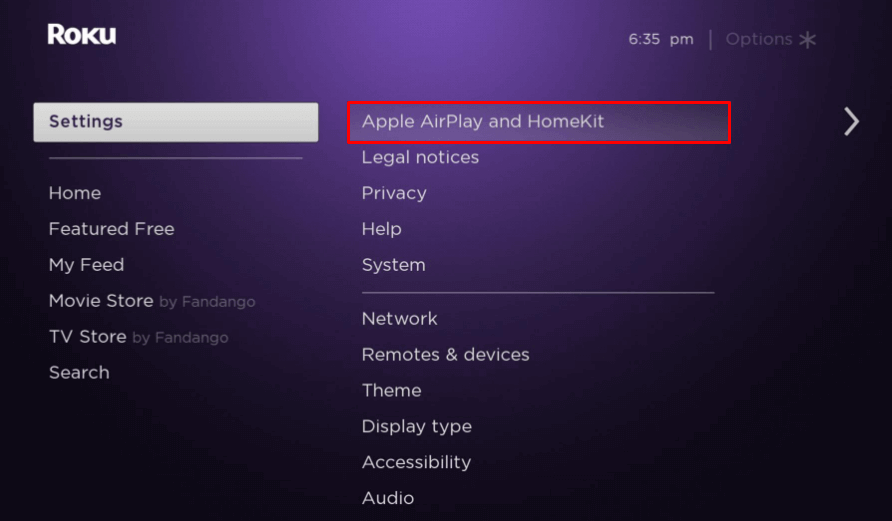 Select the Apple AirPlay and HomeKit.