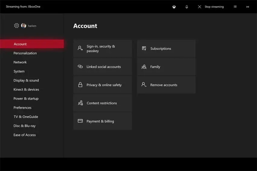Account option on Xbox One - How to Cancel Xbox Live