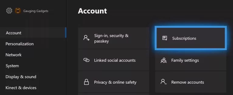 Subscription Tab in Xbox One