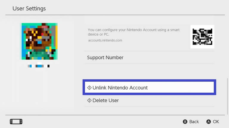 Click Unlink Nintendo Account button.