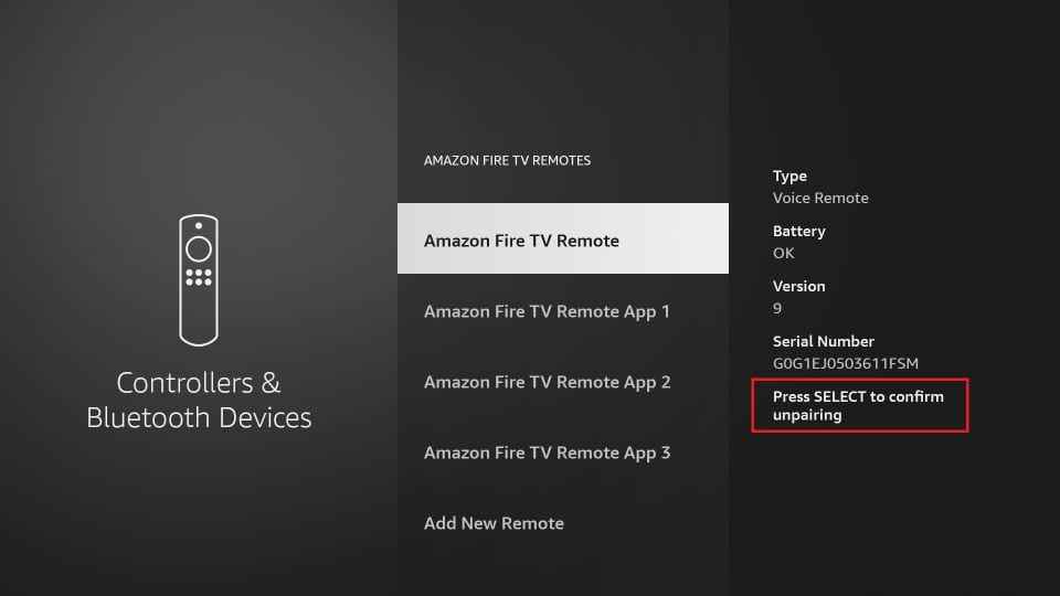 press the Select button to unpair your Firestick remote
