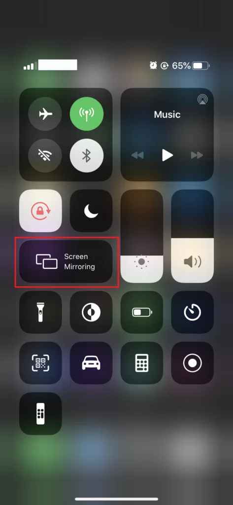 click the screen mirroring icon on your iPhone 