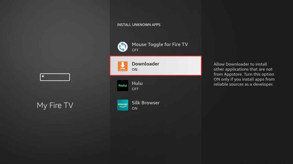 turn on Downloader to install Jellyfin on Firestick