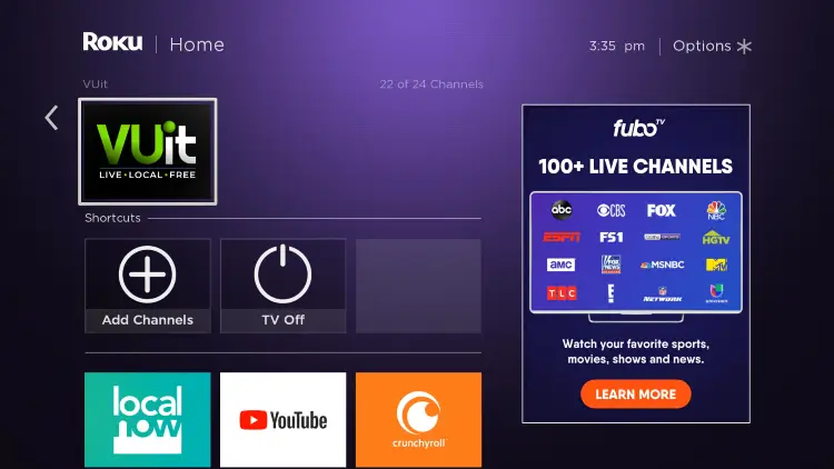 Return to the Home screen and find the VUit app on Roku TV.