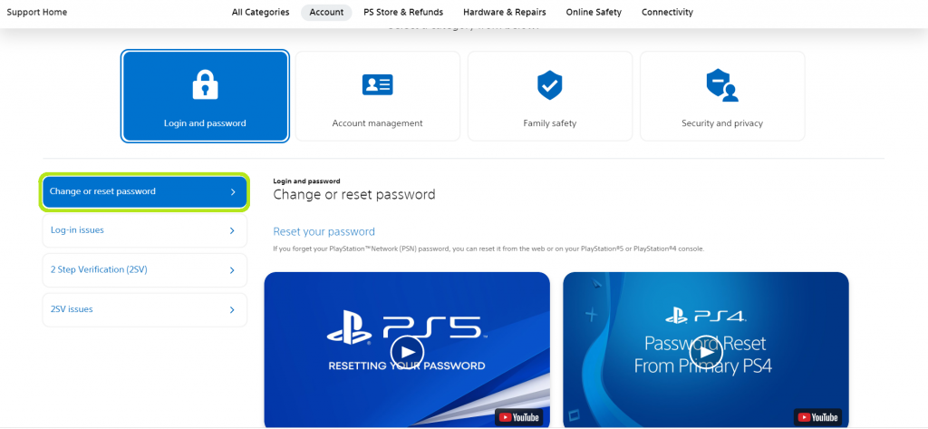 Reset password  to Change Email on PlayStation Account