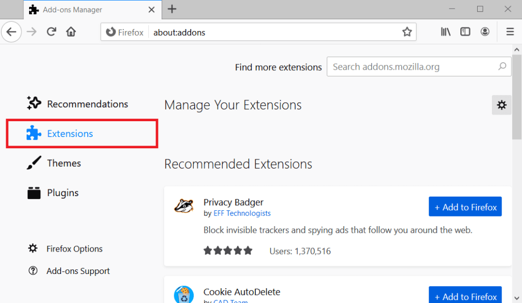 Turn off Browser Extension on Mozilla Firefox