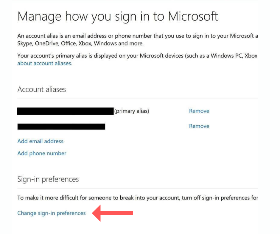 Change sign-in preferences in Microsoft Account 