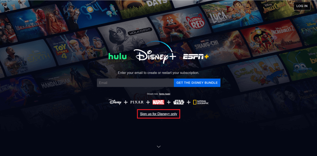 select Sign Up for Disney+ only option at the bottom of the page.