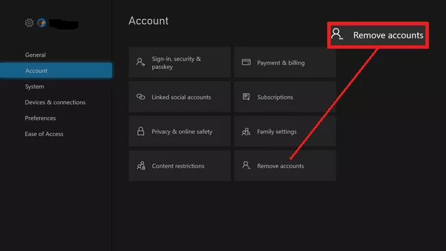 Click Remove accounts option