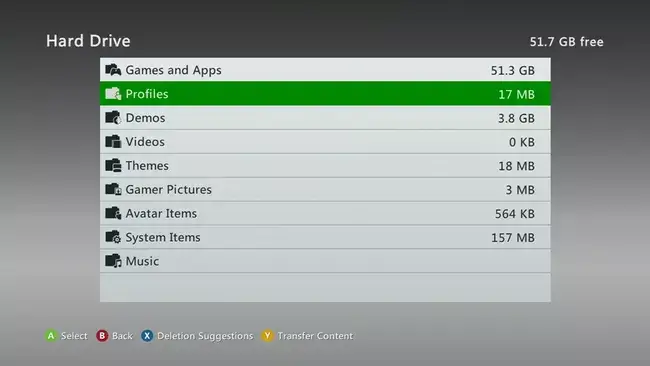 Select Profiles to delete on Xbox 360