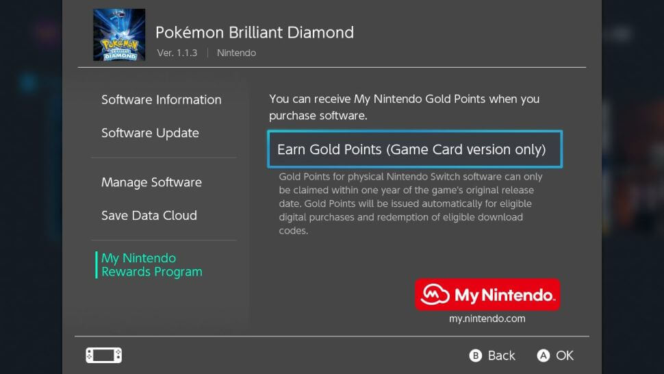 Tap Earn Gold Points (Game Card Version only) option to Get Nintendo Points for Free