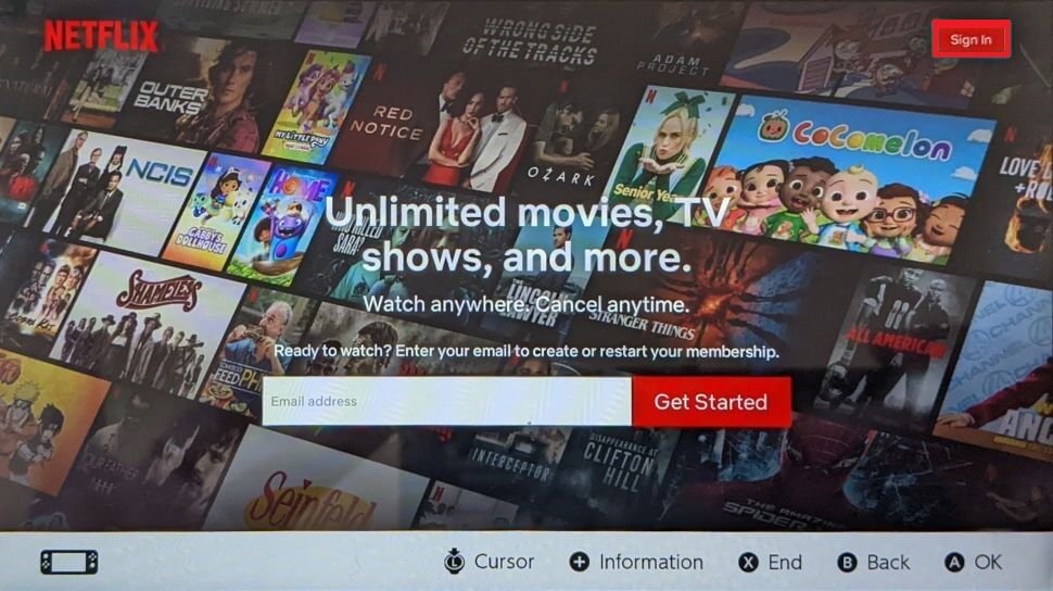 Sign in to stream Netflix on Nintendo Switch