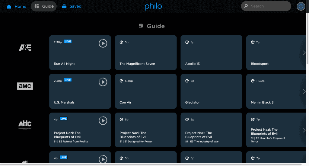 Channels on Philo