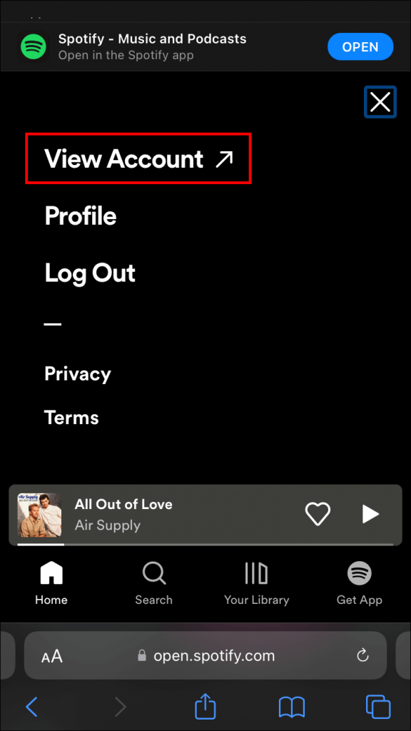 View account on Spotify 