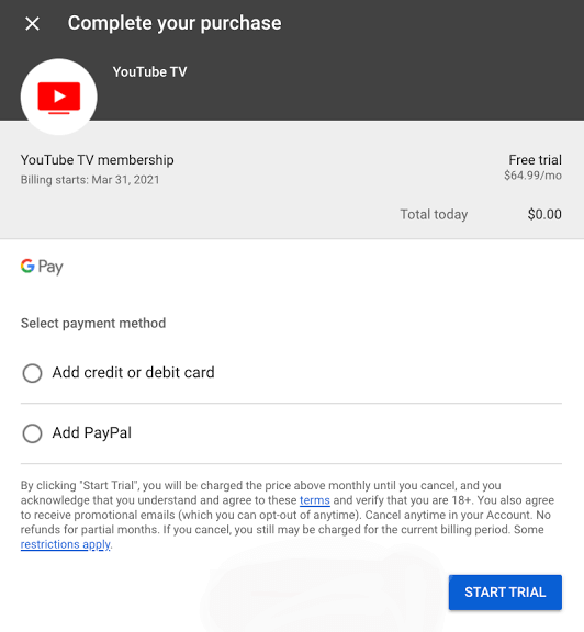 YouTube TV free trial