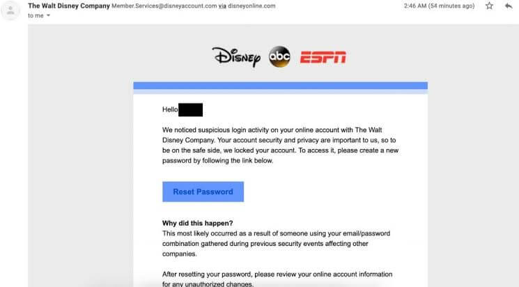 Reset password for Disney Plus account 