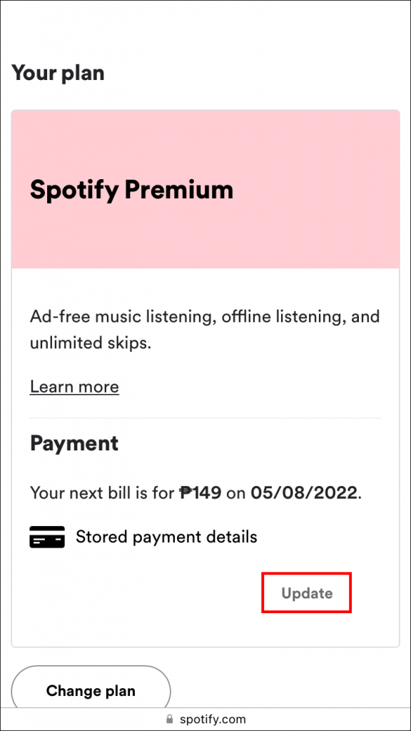 How to change payment method on Spotify 