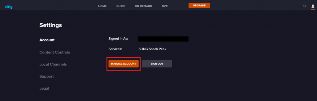 select the Manage Account option