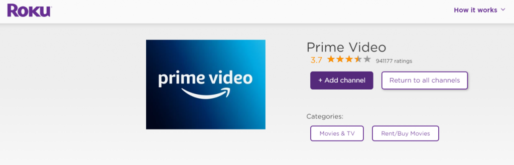 Select Add Channel to install Amazon Prime on Roku