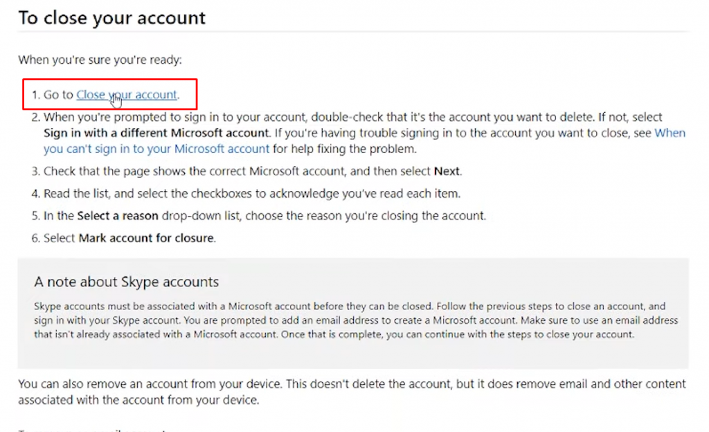 Click Close your account to delete your Xbox account permanently