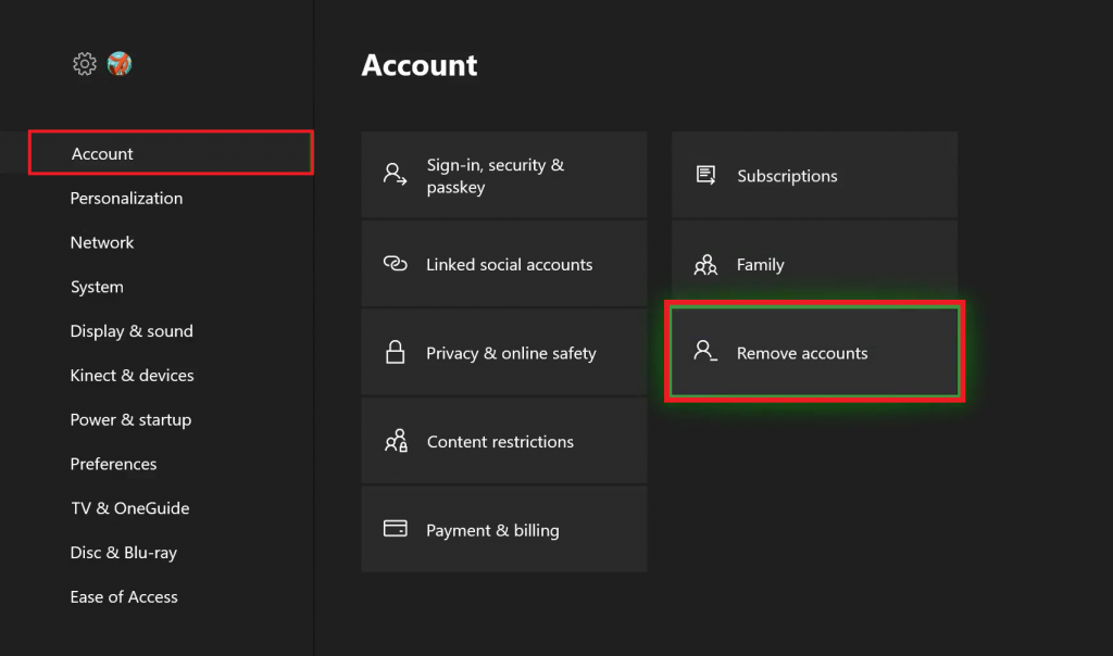Click Remove Account to delete your Xbox account permanently