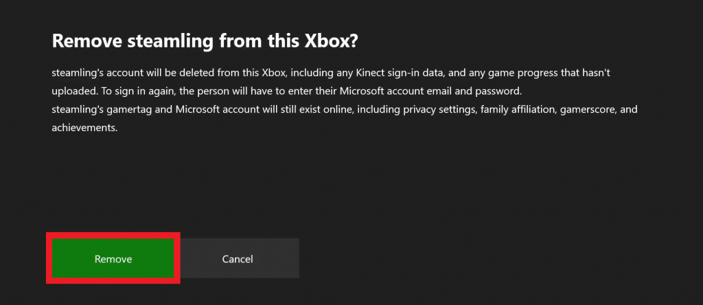 Choose Remove to delete your Xbox account permanently