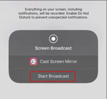 Select Start Broadcast to cast to Mi Box 