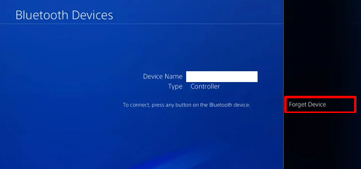 Select Forget Device to reset PS4 Controller