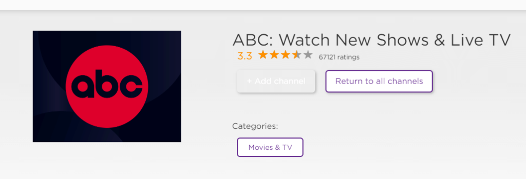 Add ABC channel from Roku Website