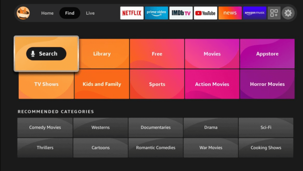 Click on the Search tile on FireTV