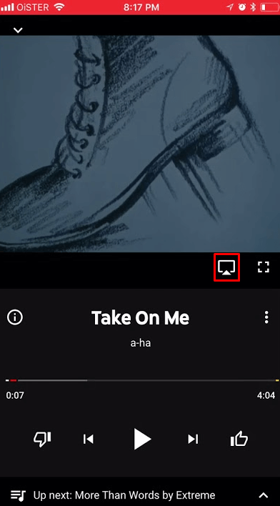 YouTube Music AirPlay icon