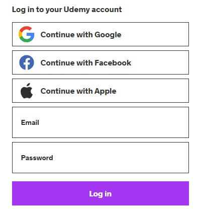 Log in to the Udemy account